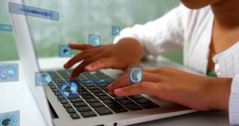 Asian Schoolgirl Engaged with Futuristic Digital Interface - Download Free Stock Images Pikwizard.com
