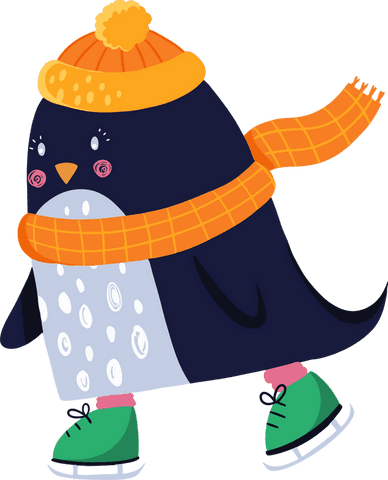 Transparent Winter Skating Penguin with Hat and Scarf