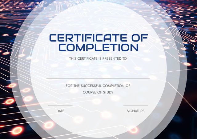 Modern Certificate of Completion with Abstract Technological Background - Download Free Stock Templates Pikwizard.com