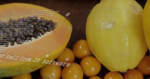 Fresh Tropical Papaya and Lemon with Small Yellow Fruits Combined Text Animation