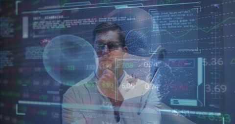 Doctor Analyzing Pandemic Data Through Viruses and Technology Interface