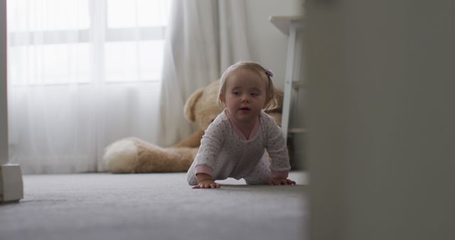 Caucasian baby crawling on the floor at home. mother's day love family parenthood childhood concept