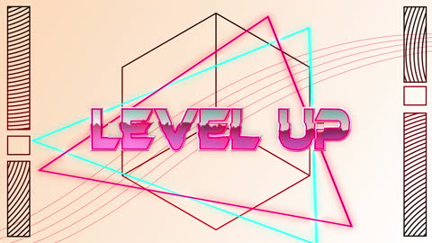 Vibrant Level Up Neon Graphic on Abstract Geometric Background