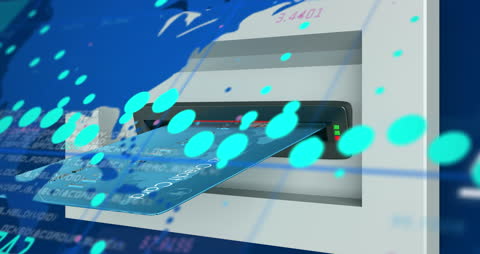 Credit Card Inserting into ATM with Digital Technology Overlay