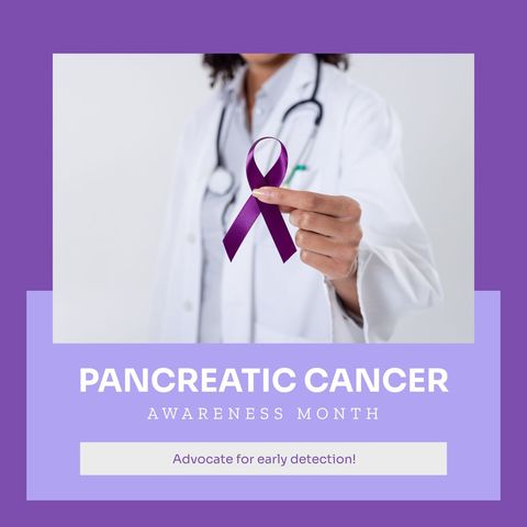 doctor promoting pancreatic cancer awareness with purple ribbon - Download Free Stock Templates Pikwizard.com