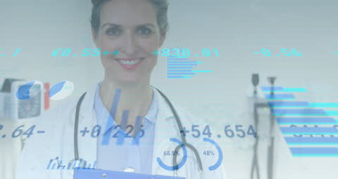 Smiling Female Doctor and Medical Data Analytics
