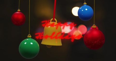 Colorful Christmas Baubles with Festive Holiday Greeting