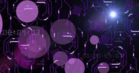 Abstract Digital Circuit Board with Glowing Violet Elements