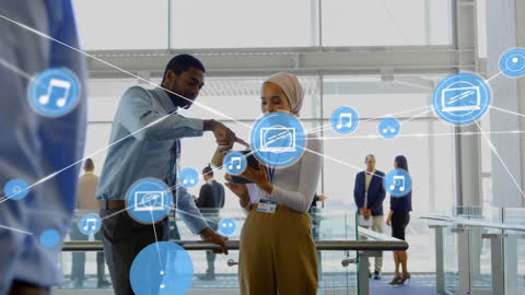 Digital Networking Animation in Modern Office