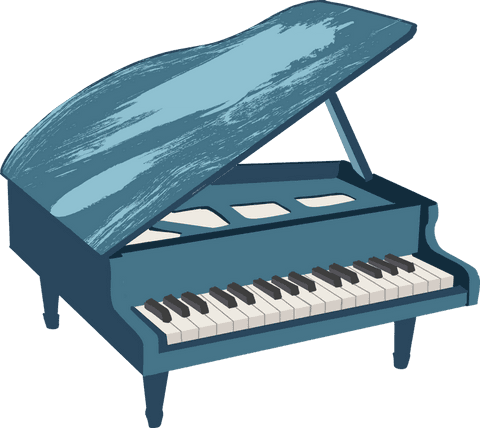 Blue grand piano illustration with transparent background