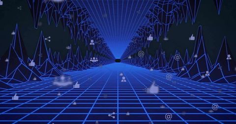 Futuristic Digital Tunnel with Floating Social Media Icons