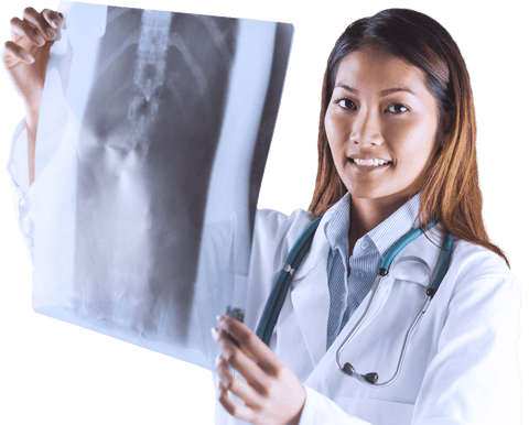 Transparent medical professional holding mri scan image