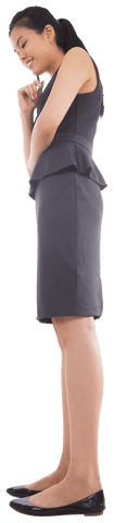 Contemplating Asian Businesswoman in Black Dress on Transparent Background