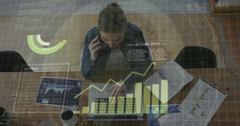 Businesswoman Analyzing Financial Data on Market Charts