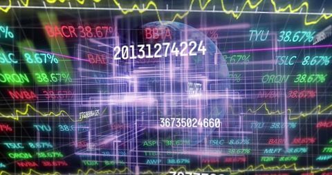 Futuristic data interface with digital information streams
