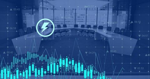 Digital Financial Chart Overlaying Empty Corporate Office