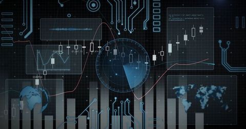 Futuristic Digital Trading Dashboard with Analytics Elements