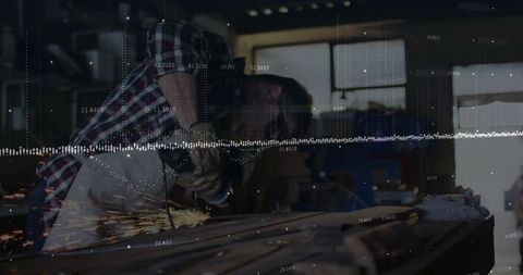 Skilled Craftsman Grinding Metal Beam in Workshop Setting