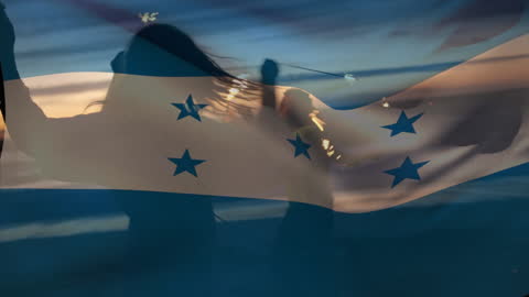 Honduras Flag Waves Foreshadowing Joyful Beach Gathering