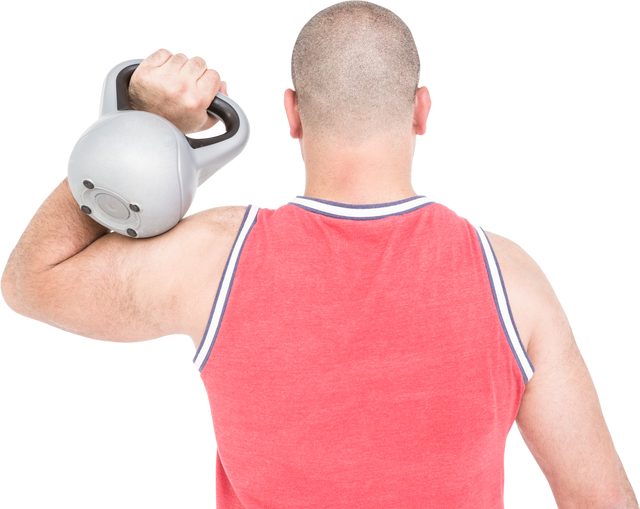 Rear View Transparent Image of Bald Bodybuilder Lifting Kettlebell - Download Free Stock Videos Pikwizard.com