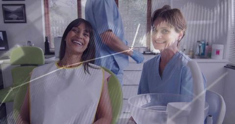 Dental Examination with Smiling Patients in Modern Clinic