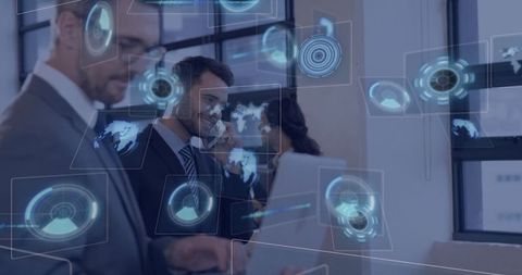 Business Team Using Holographic Technology in Modern Office