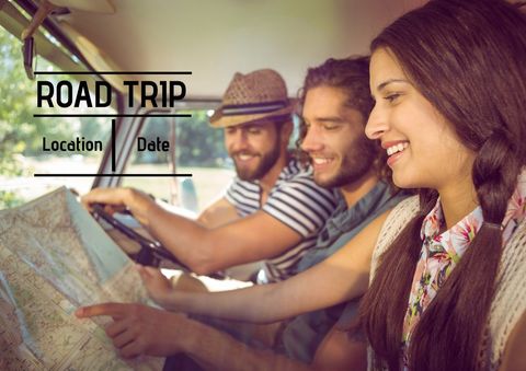 friends planning scenic road trip with map joyfully - Download Free Stock Templates Pikwizard.com