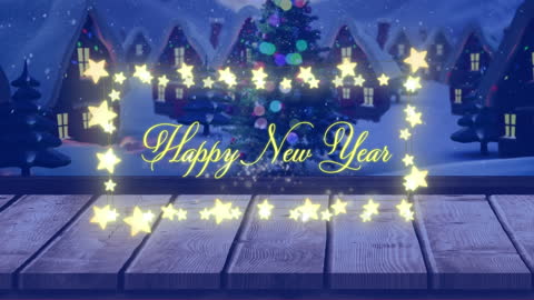 Festive Happy New Year E-card with Dancing Star Lights