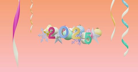 Festive 2025 Celebration with Colorful Decorations on Pink Background - Download Free Stock Images Pikwizard.com