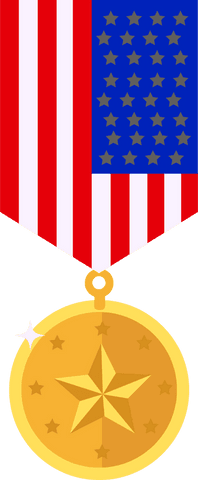 Transparent gold star medal with flag ribbon