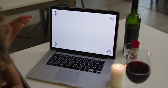 Laptop on Romantic Dining Table with Wine and Candlelight - Download Free Stock Images Pikwizard.com