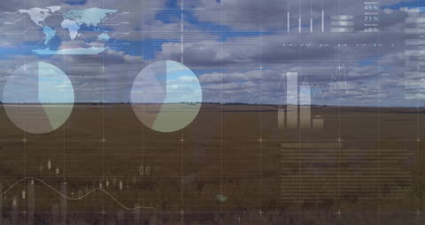 Digital Data Analytics Overlay on Landscape Background