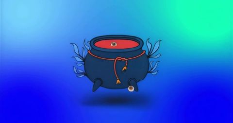 Floating Enchanted Cauldron with Red Potion and Eyeballs