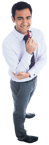 Happy Biracial Businessman Smiling with Glasses on Transparent Background