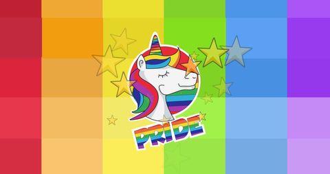 Colorful Pride Unicorn with Rainbow Background and Stars