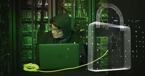 cybersecurity concept with digital padlock and programmer - Download Free Stock Images Pikwizard.com
