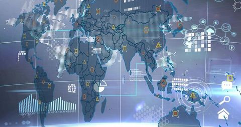 World Holographic Data Map Displaying Cybersecurity Threats Geospatial Analytics Interface