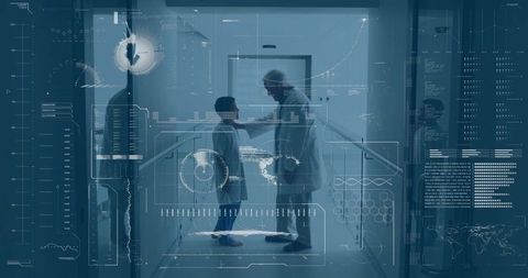 Doctor and Young Patient Amid Digital Data Highlights Medical Technology