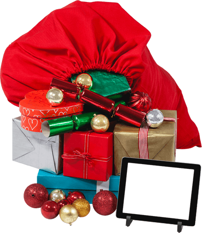 Transparent Christmas Gifts with Tablet for Festive Advertisements
