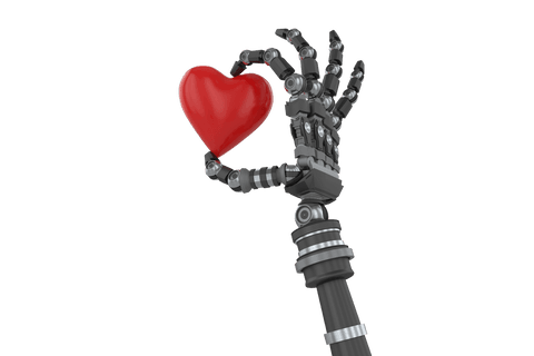 transparent robot hand holding red heart shape with metallic details - Download Free Stock Videos Pikwizard.com