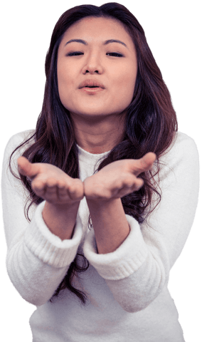 Transparent Portrait of Woman Blowing Kiss Wearing White Sweater