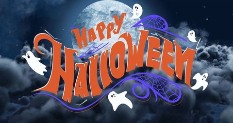 Happy Halloween Greeting with Ghosts and Moon Illustration - Download Free Stock Images Pikwizard.com
