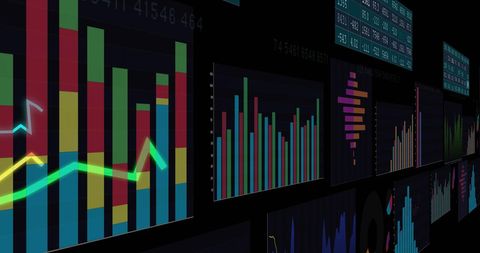 Digital Display of Financial Charts and Graphs in Dark Mode - Download Free Stock Images Pikwizard.com