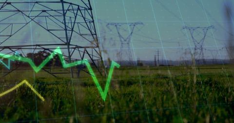 Digital Graph Overlay on Utility Power Lines in Countryside - Download Free Stock Images Pikwizard.com