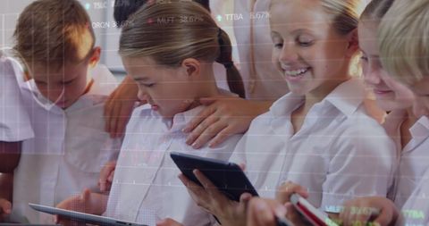 Children and Teacher Using Tablets with Digital Data Visualization - Download Free Stock Images Pikwizard.com