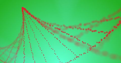 Red DNA Helix with Digital Particles on Green Background - Download Free Stock Images Pikwizard.com