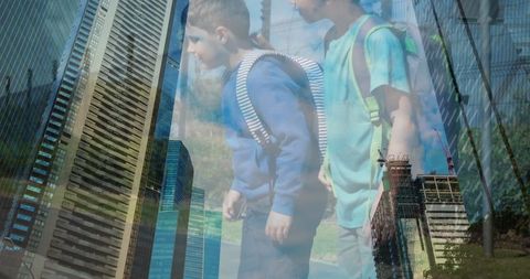 Urban Life and Safety: Children Crossing in Modern City