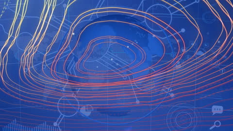 Colorful Data Patterns Encircling Globe on Blue Background