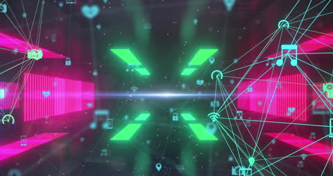 Digital Icons Globe with Neon Tunnel and Networking