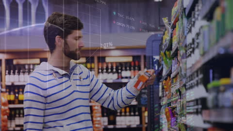 Data Analysis Overlay on Man Shopping in Supermarket
